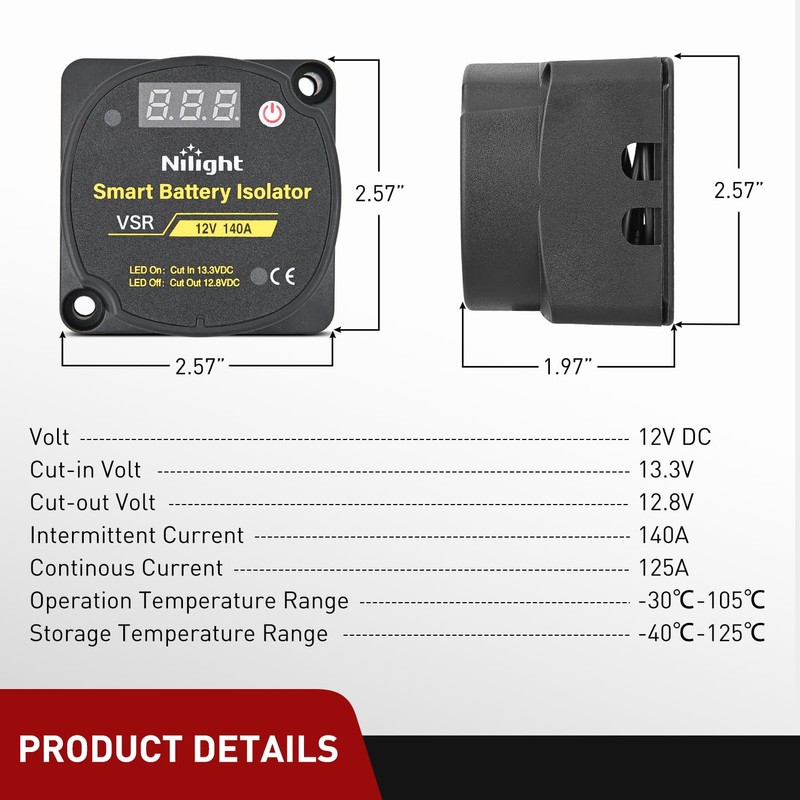 Nilight 12V 140 AMP Dual Battery Isolator Auto Manual Voltage
