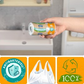 Swirl Sacchetti della spazzatura antistrappo e ermetici, per bagno e cosmetici, 10 l (4 x 37 sacchetti), a prova di goccia, resistenti agli strappi, con pratica maniglia per il trasporto