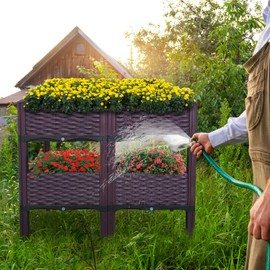 Dawot Plastic Raised Garden Bed Set of 4 Planter Grow Boxes with Legs for Outdoor Indoor Plants Elevated Garden Boxes Plant Pots for Flowers, Vegetables, Fruits, Herbs