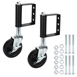 2 Pack Heavy Duty Gate Wheel 4 Inch Spring Loaded Gate Wheel for Wooden Gate, Fence Wheels for Gates with Universal Mount Plate, 220-500 Lbs Load Capacity, Black
