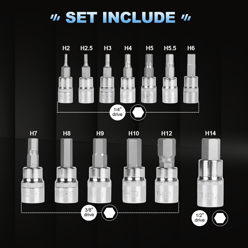 CPROSP 13-piece Allen nut set, 1/2 inch, 3/8 inch, 1/4