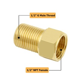 Hooshing 1/2" G Male to 1/2" NPT Female Brass Pipe Fittings Extension Pipe Nipple Converter Connector 1.57 Inch/40 mm