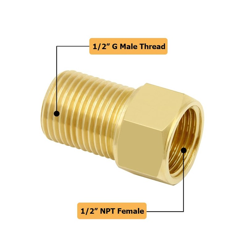 Hooshing 1/2" G Male to 1/2" NPT Female Brass Pipe