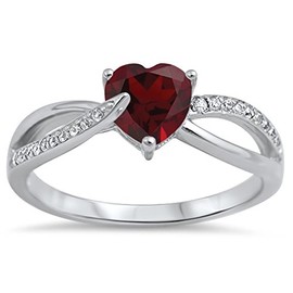 925 Sterling Silver Faceted Natural Genuine Red Ruby Heart Promise Ring Size 7