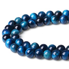 XIANNVXI Natural Stone Tiger's Eye Blue Beads for Threading with Hole Round Crystals Gemstones for Threading Beads for Bracelets Chains DIY Jewellery Crafts 8 mm (Approx. 47 Pieces