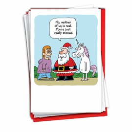 NobleWorks 12 Hysterical Christmas Greeting Cards Bulk Box Set with 5 x 7 Inch Envelopes (1 Designs, 12 Each) Santa and Unicorn C7693XSG-B12x1