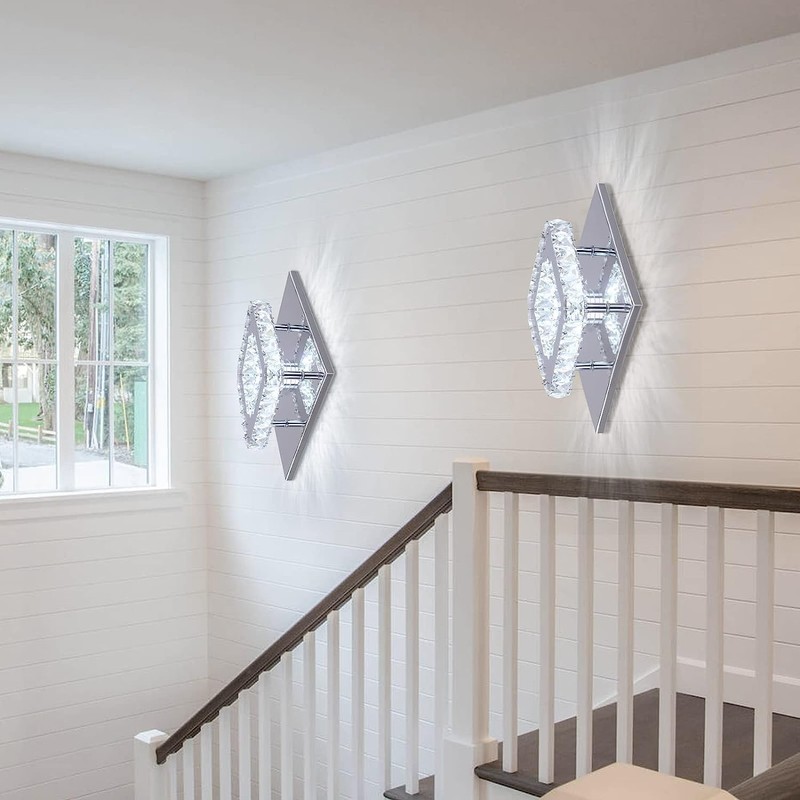 Cainjiazh Dimmable Modern Crystal Chandeliers LED Mini Ceiling Light with