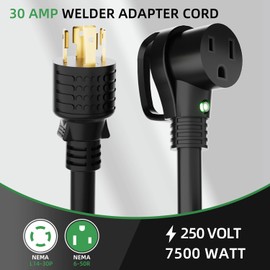 10FT Welder Adapter Extension Cord, NEMA L14-30P to 6-50R, 30 Amp 4-Prong to 3-Prong Generator to Welder Plug, 10AWG Heavy Duty STW, 240V Welding Power Cord with Handle and LED Indicator