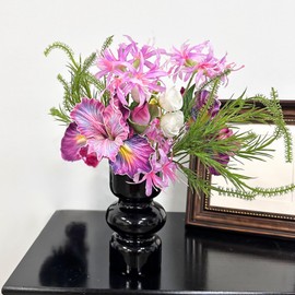 ASTRYAS Fake Flowers in Vase, Artificial Flowers Arrangement in Vase, Fake Floral Table Centerpieces Decor for Kitchen Farmhouse Coffee Table Living Room Bathroom Plant Decor(Pink Iris)