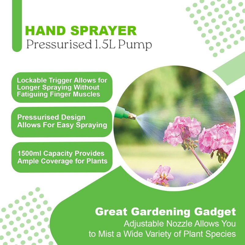 1.5L Pressurised Hand Sprayer - Pump Action Garden Preassure Sprayer