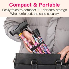 Walking Cane LIXIANG Cane for Woman | Mobility & Daily Living Aids | 5-Level Height Adjustable Walking Stick | Comfortable Plastic T-Handle Pink Print