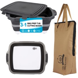 GuanBoXin Collapsible Large BBQ Prep Tub 16L & BBQ Resting Bag, Foldable Cutting Board with Lid, BPA Free Silicone Dish Bowl, Leak Free Drain Hole for Meal Prep, Marinating, Food Storage(Black)