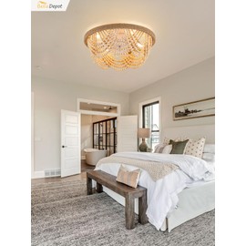 Bella Depot 20" Boho Caged Ceiling Fan with Light, Flush Mount Wood Beaded Fandelier Chandelier Fan, 6 Speeds Reversible Bladeless Ceiling Fan for Bedroom Kids Room Kitchen