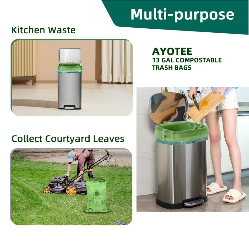 13 Gallon,100 Count, Compostable Trash Bags with Drawstring,Tear Resistant Kitchen