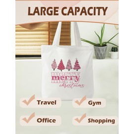 Christmas Tote Bag, Pink Christmas Trees Canvas Tote Bag for Women, Christmas Tote Bags with Handles, Reusable Christmas Tote Bags, Christmas Reusable Grocery Bags Shopping Bags