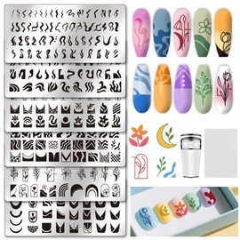 UNICRAFTALE 6 Stück French Line Nagelplatten Stempelset Wellenstreifen Stempel Nagelvorlagen Wiederverwendbare Schablonen Edelstahl DIY Nagelkunstplatten Nagelstempelvorlagen DIY Nail Stamping Kit