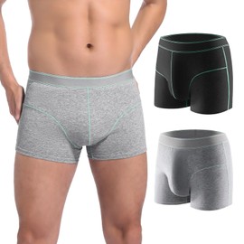 Carer Incontinence Underwear for Men Washable Mens Cotton Incontinence Boxer Briefs with Front 100ml Absorbent Bladder Leak Proof Underwear 2pk-XL (Black,Gray)