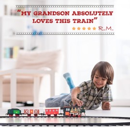 Electric Train Set for Kids Ages 4-8 - Battery-Powered Train Set with Lights & Sounds, Steam Locomotive Engine, Horses & Tracks - Classic Railway Toy Gift for Boys & Girls, Toddler Train Playset