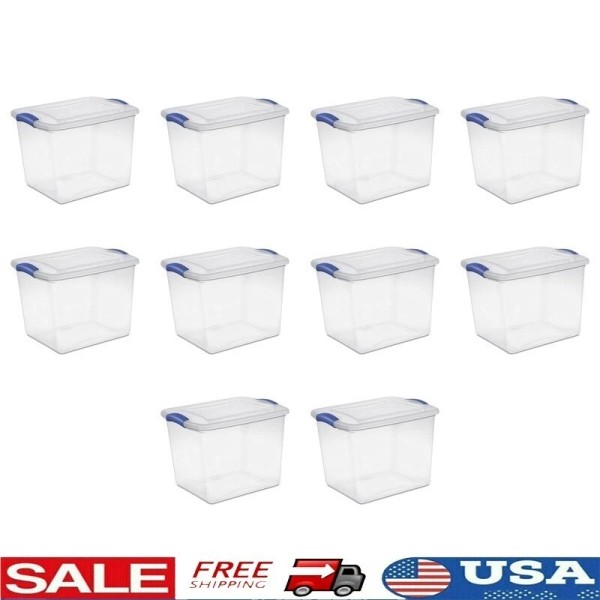 Unbranded 27 Quart Clear Storage Box Bins Latching Lids Stackable