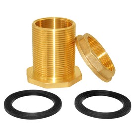 Hooshing Brass Bulkhead Fitting 1" Female 1-1/4" Male Water Tank Connector Theaded with Rubber Ring