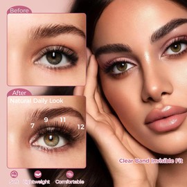FENG BEAUTY Clear Band Natural False Eyelashes – Lightweight Wispy Lash Strips for Daily Wear, Invisible Band Natural Cat Eye Look, 7 Pairs Reusable