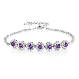 Gem Stone King 1.96 Cttw Purple Amethyst Tennis Bracelet For Women | 925 Sterling Silver | Gemstone February Birthstone | 7 Inch with 2 Inch Extender