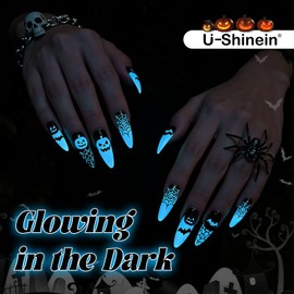 U-Shinein Glow in the Dark Gel Nail Polish, Luminous Blue Fluorescent Neon Colors, Glow in the Dark Effect, Halloween Nails Home Salon Manicure for DIY Nail Art Polish for Women 10ml