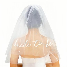 Rdttlv Bride to Be Embroidery Veil,Bachelorette Party Accessories, Bridal party headpieces，Short bridal veil with pearls