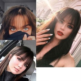 Clip in on Bangs Fringe Fake Hair Extensions Straight Front Neat Hair as Human, Straight Synthetic Hair Extensions