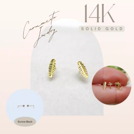 Unbranded Tiny 14K Gold Stud Earrings Feather Earrings Toddler Gold Earrings Made in USA