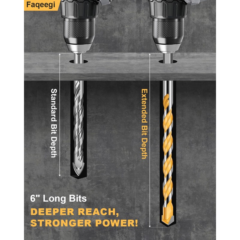 Faqeegi 10PCS 6-Inch Masonry Drill Bit Set, YG10X Carbide Tipped,