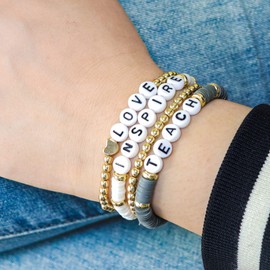 Pingyongchang Beaded Teacher Bracelet Mixed Color Polymer Clay Bohemian Handmade Love Teach Inspire Appreciation Bracelet F Gray