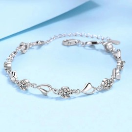 Hot Selling Trendy Silver White Heart Elegant Charm Party Gifts Hot Off-the-Press Moissanite Bracelets BanglesColor: Silver