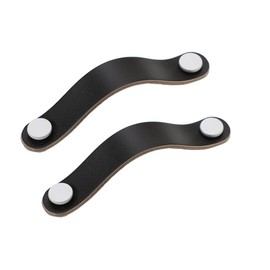 SYDARSYN Set of 2 Furniture Handles, Soft Leather Handle, Furniture Knobs, Cupboard Handles, Drawer Handles, Pull Handle, Hole Spacing, 128 mm, Black