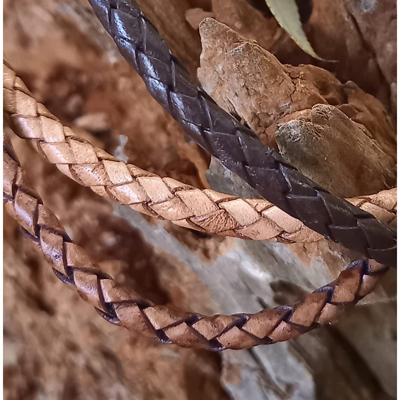 Plaited Leather Cord 3 mm Round Antique Brown. Length: selectable,