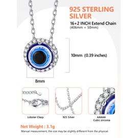 Silvora 925 Silver Women's Evil Eye Necklace Blue Evil Eye Necklace Gothic Evil Nazer Eye Necklace in Silver/Gold/Rose Gold with 41 cm / 46 cm Chain for Men and Women, Sterling Silver