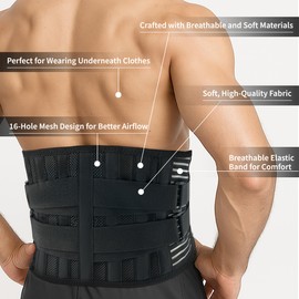 Back Support Belt for Women and Men, Soft Waist Trainer for Men with Breathable Elastic Band, Non-Slip Fajas Para Hombres De Trabajo Pesado with 16-Hole Mesh and Adjustable Dual-Layer Belt