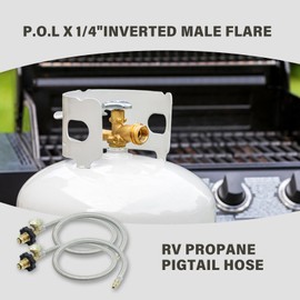 36 Inch RV Propane Pigtail Hoses with Gauge, Stainless Steel Braided Camper Tank Hose, Rv lp Gas Hoses Connector for Standard Two-Stage Regulator, 1/4" inverted male flare/POL Fitting, 2 Pack