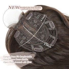 Pelucas de pelo largo ondulado de 18 pulgadas con base grande, para adelgazar, con clip, para mujeres, de fibra, con flequillo, color marrón oscuro