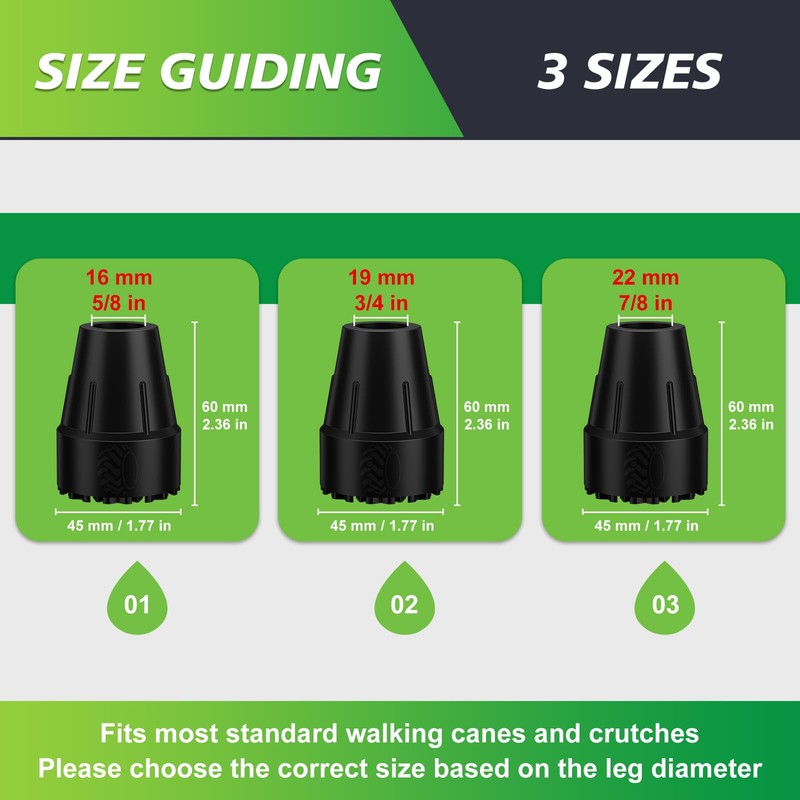 supregear Cane Tips 3/4 inch, 2 Pack Heavy Duty Rubber