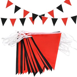 Topeedy 20M Black and Red Bunting Banner Party Decoration,52pcs Reusable Black Pennant for Birthday Weeding Party Baby Shower Home or Garden Triangle Flags