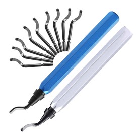 Lyfengdeam 2 Pcs Deburring Tool +10 Pcs BS1010 High Speed Steel Blades for Metal Resin PVC Pipes Copper Plastic 3D Printed Edges, Plumbing 3D Printing Burr Removal Reamer Tool, silvery& Blue