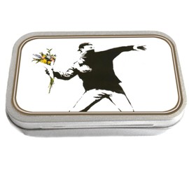 Knutty's Knobs Banksy Art Flower Thrower Slim Rectangular Hinged Lid 1oz Tin Storage Box 9.4 cm x 5.9 cm x 2.1 cm