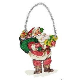RAZ Imports Vintage Santa with Green Sack Ornament, Red and White, Retro Christmas Decoration