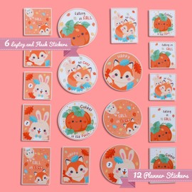 Navy Peony Cuddly Forest Animal Sticker Set (18-Pack) - Waterproof, Durable, Perfect Fit | Square Vertical Stickers for Planners | Large Round Stickers for Laptops, Water Bottles