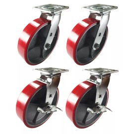 Hy-Weld 4 Swivel Casters 8" Heavy Duty Cast Iron Hub Non Skid Mark Wheels 2 Swivel Brake