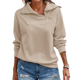 Womens Zipper Sweatshirts Turtleneck Long Sleeve Pullovers Casual Loose Top T Shirts