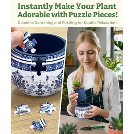 PieceRelax 3D Puzzle Planter - Classic Ornamental Style - Small Round Plant Pots with Drainage, Home Decor Flower Pots for Indoor Cactus, Succulents Pots [K1103]