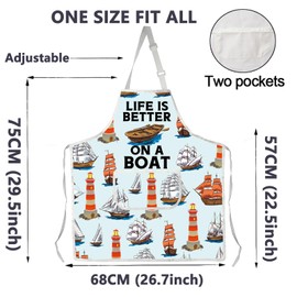 ENSIANTH Sailboat Apron, Boat Owner Gifts, Nautical Aprons for Women with Pockets, Life is Better on a Boat Captain Sailor Gifts, boat apron