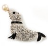 Diamante Seal Brooch (Silver Tone)